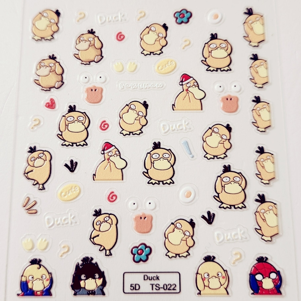 ⭐4/$15 Psyduck 5D Embossed Nail Art Stickers